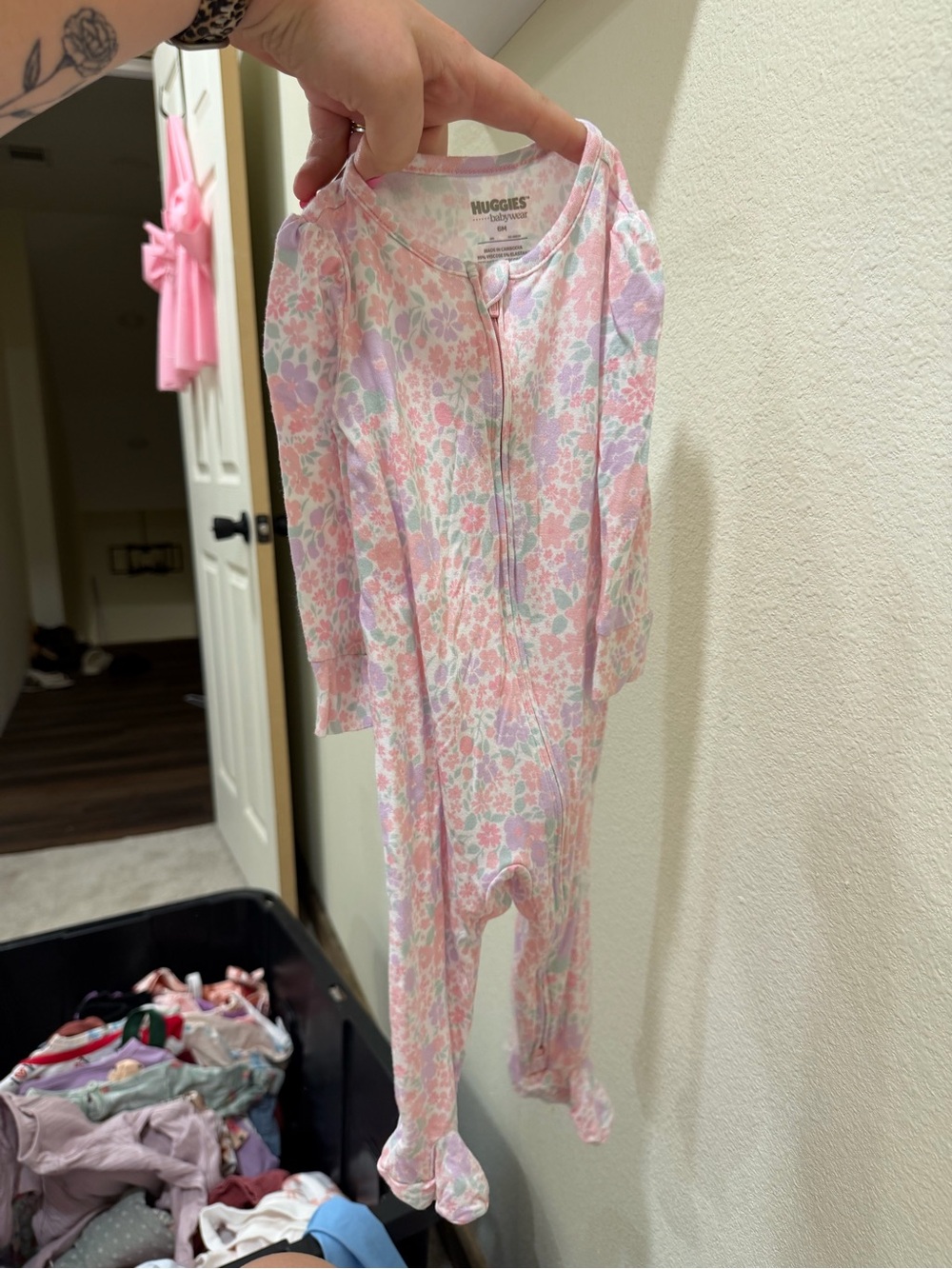 Huggies Floral Pink Zippered Kids Pajamas
